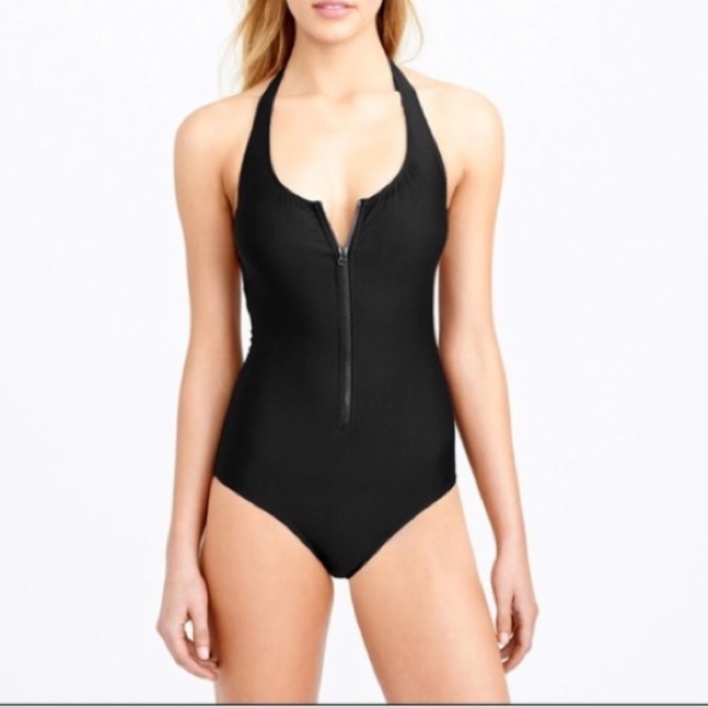 J.Crew black zip front one piece swimsuit women’s